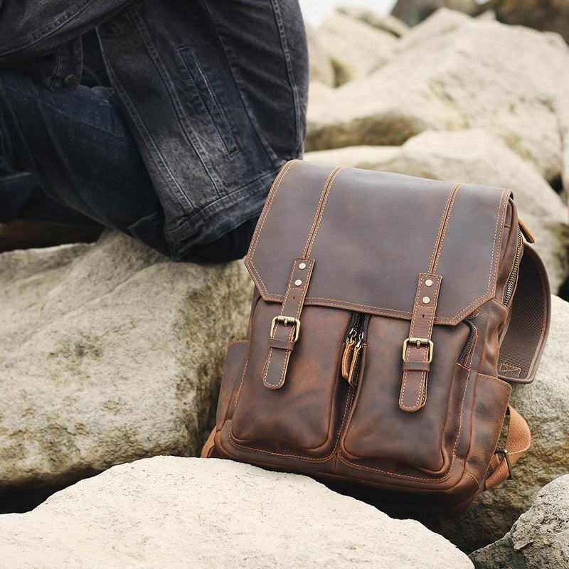 sac à dos en cuir marron vintage