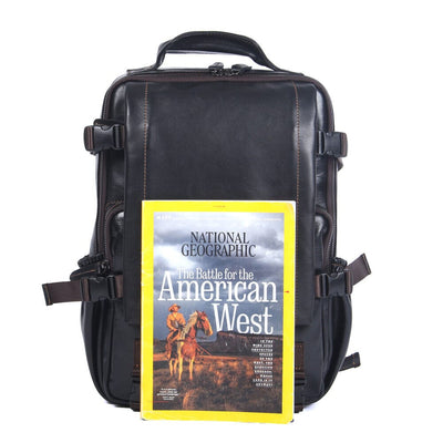 black leather travel backpack