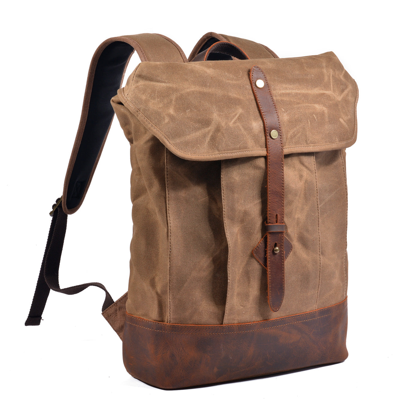 brown canvas backpack
