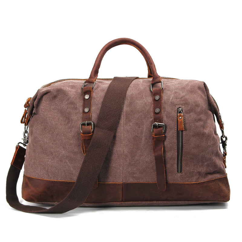 brown duffle bag