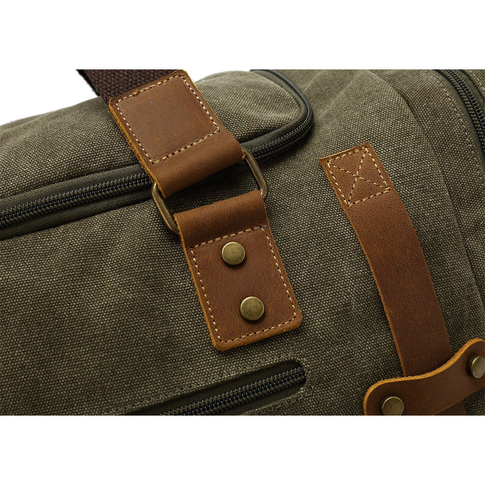 brown duffle bag