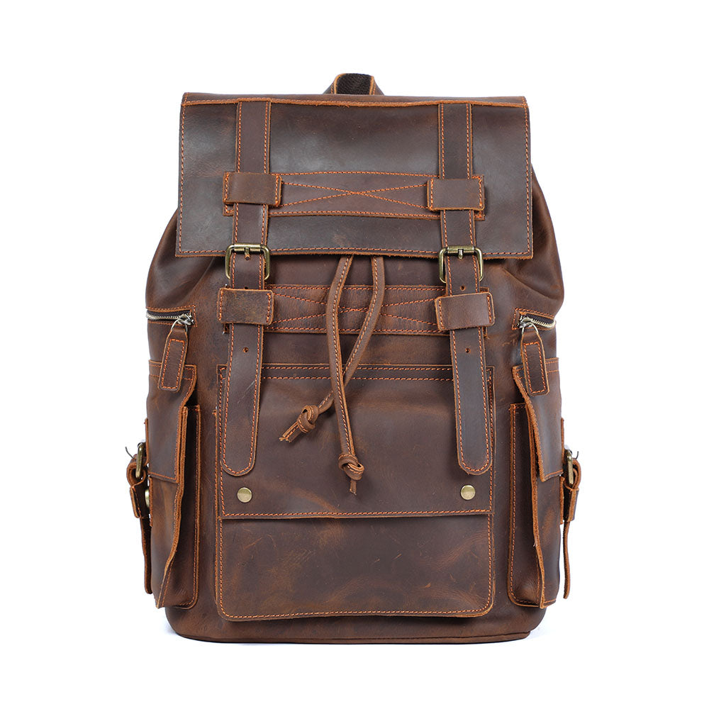 brown full grain leather back pack for all your essentials