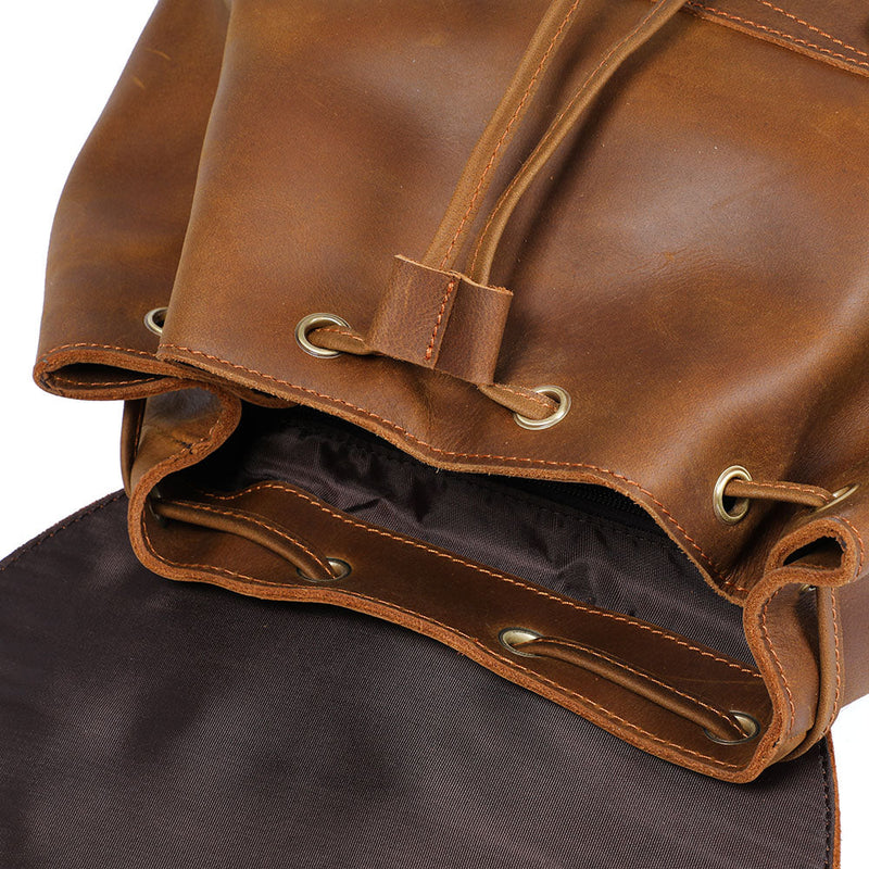 brown leather backpack