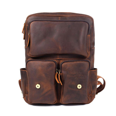 sac à dos en cuir marron poches extérieure