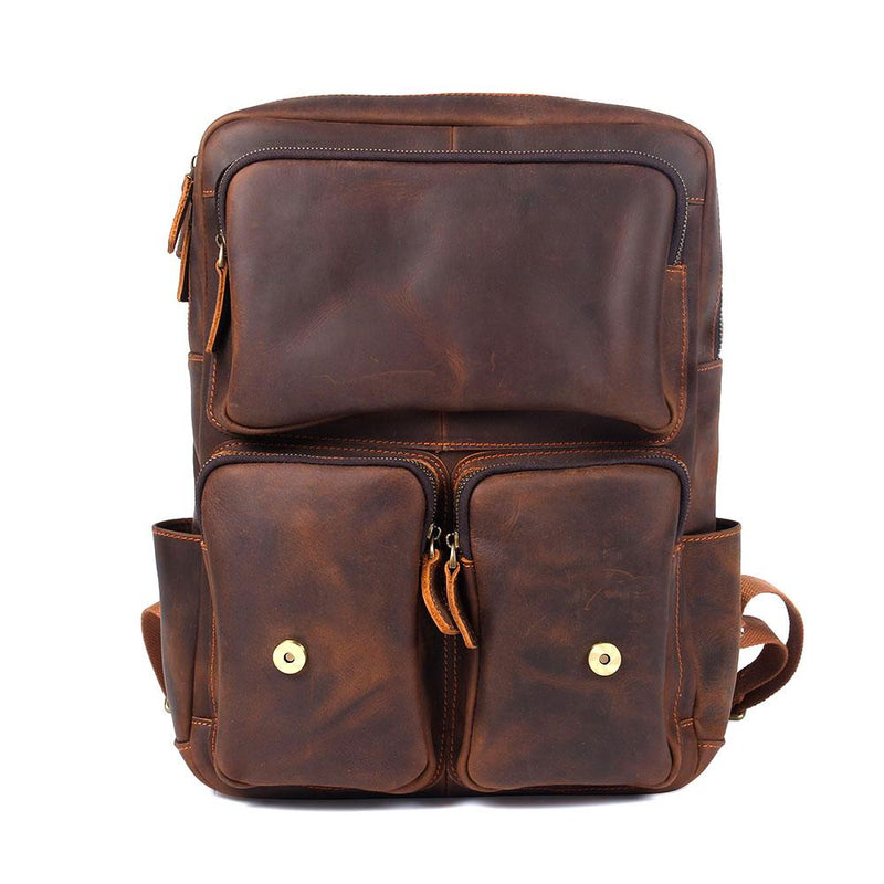 brown leather backpack