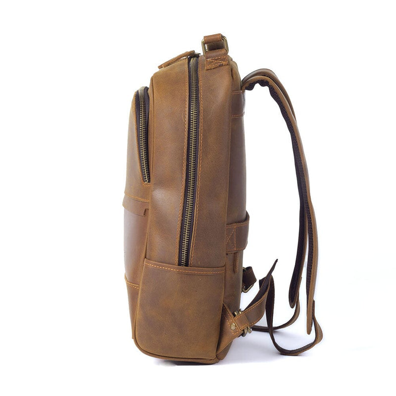 brown leather backpack