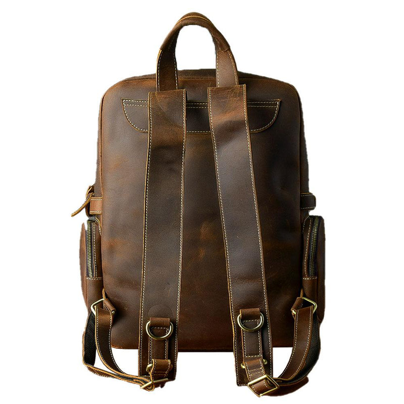 brown leather backpack