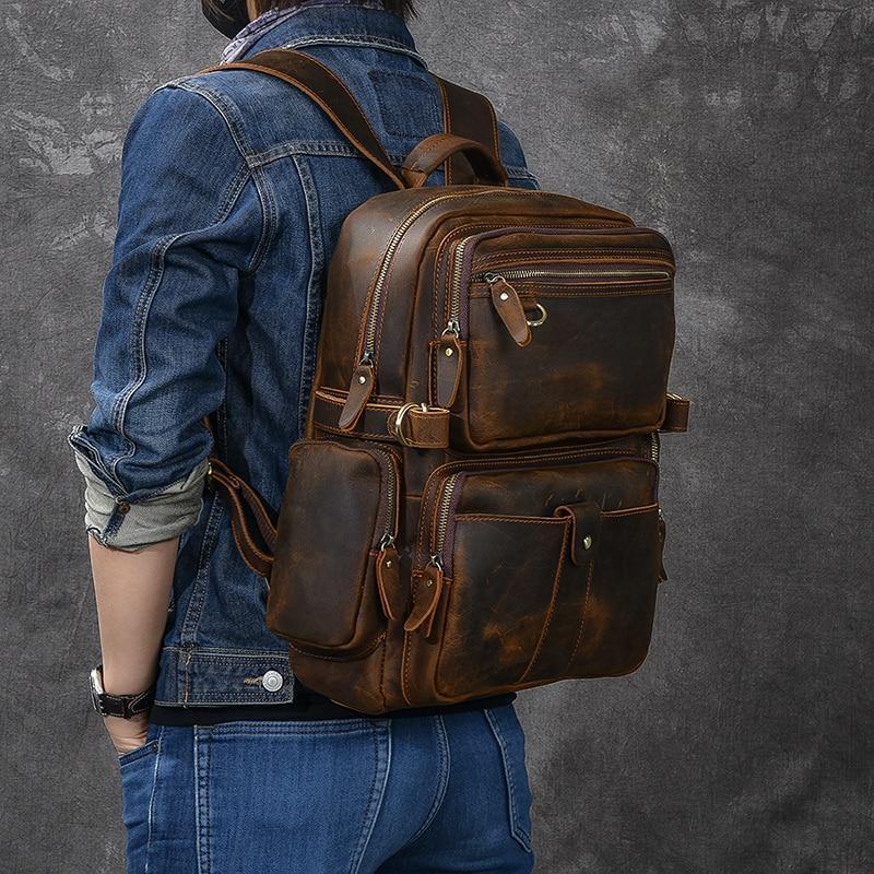 brown leather backpack