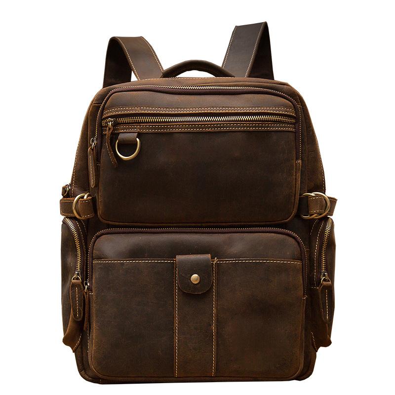 brown leather backpack, brown, crazy horse leather, ursus