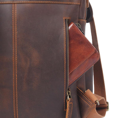 sac à dos en cuir marron poche secrète