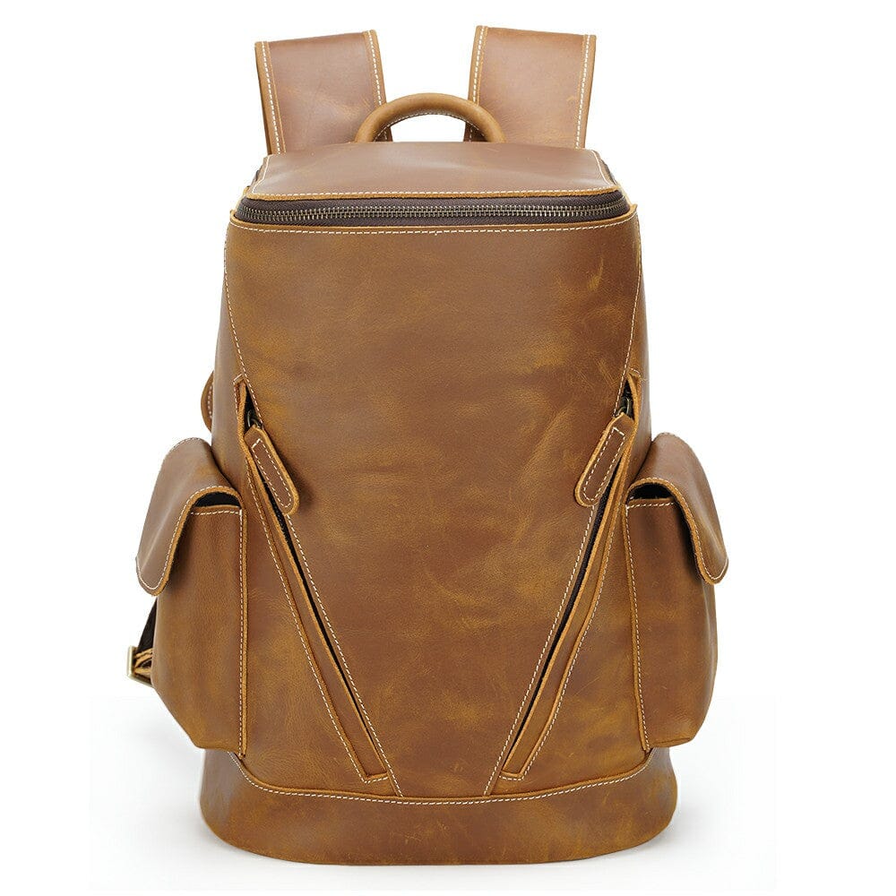 filled brown leather bookbag with vintage look