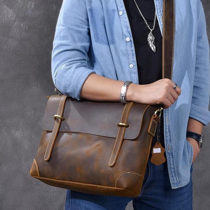 brown leather handbag retro