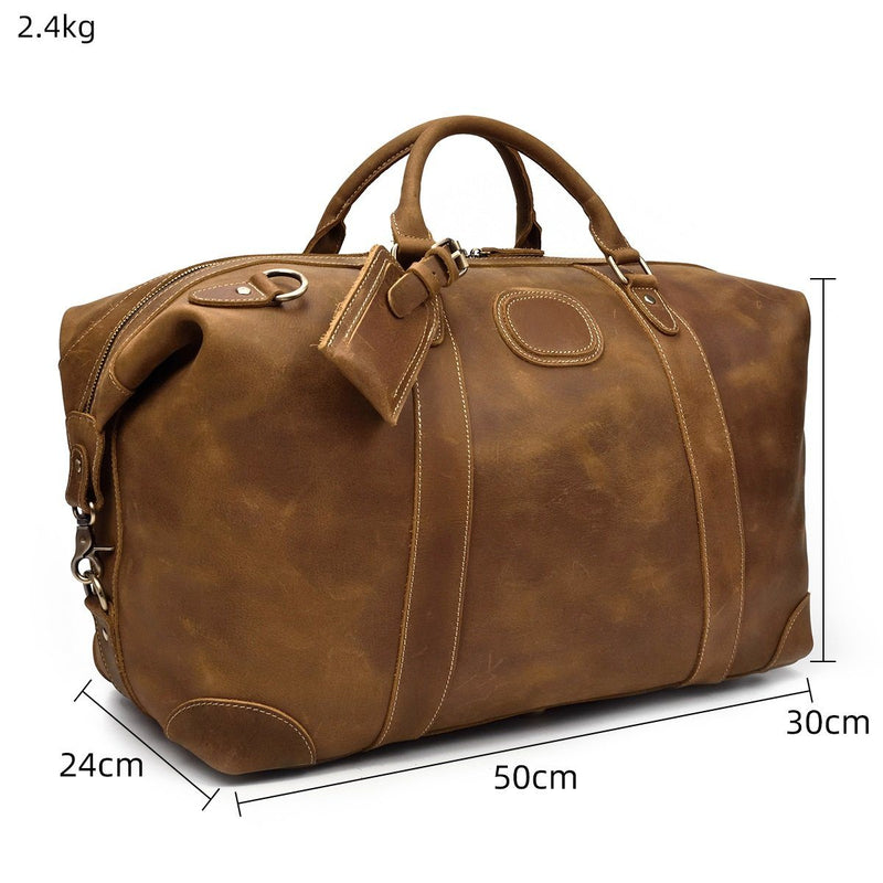 brown leather holdall bag