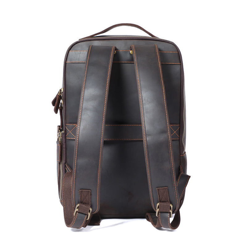 brown leather laptop backpack