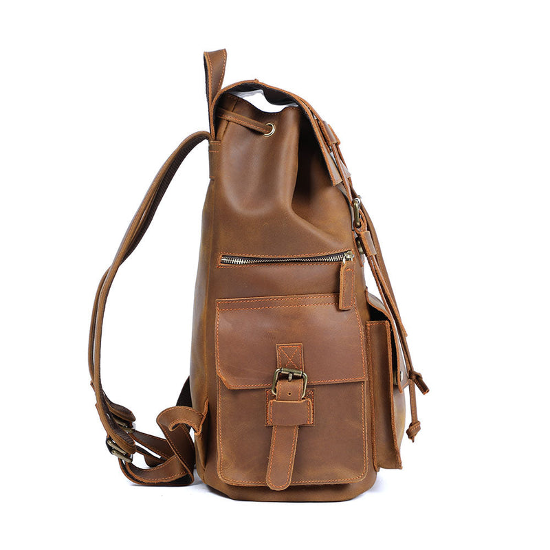 brown leather small backpack