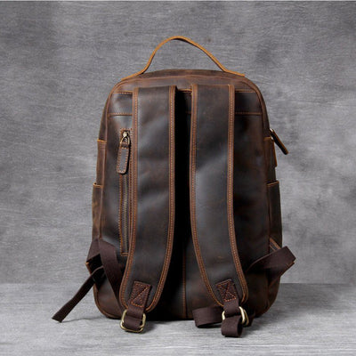 brown leather small backpack