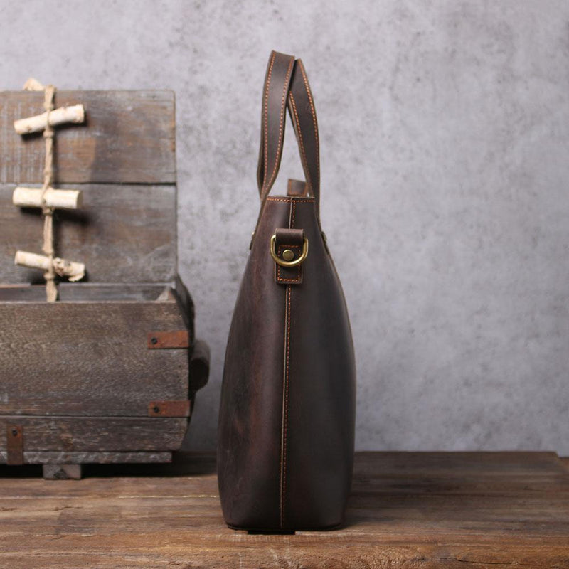 brown leather tote bag