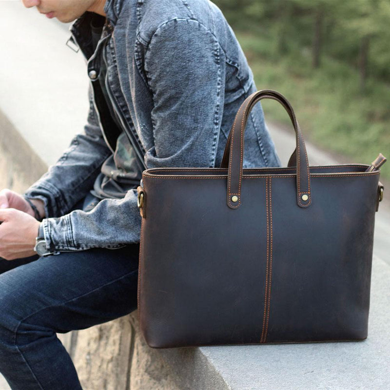 brown leather tote bag