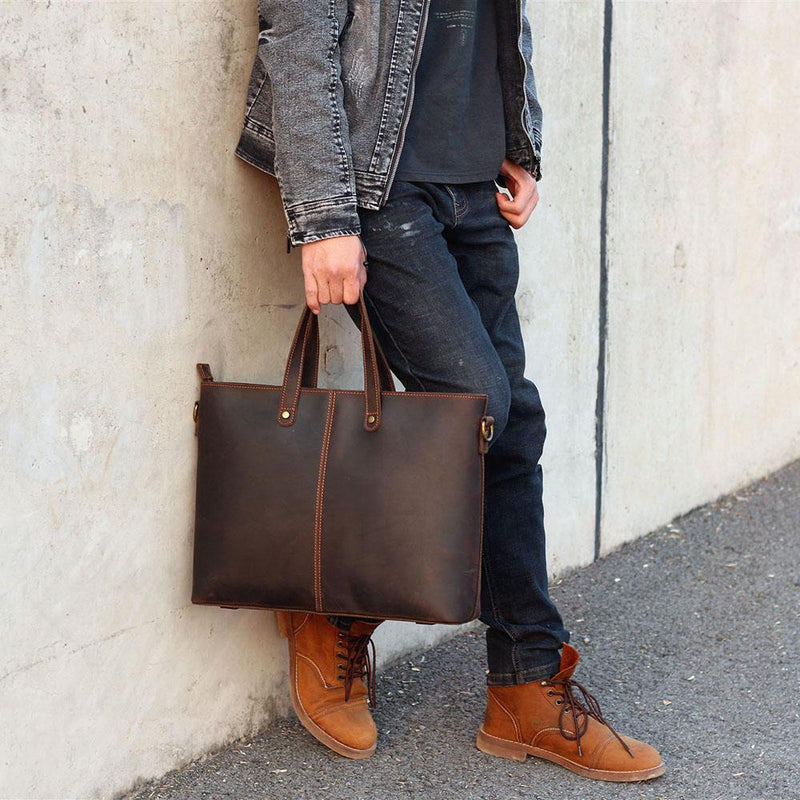 brown leather tote bag