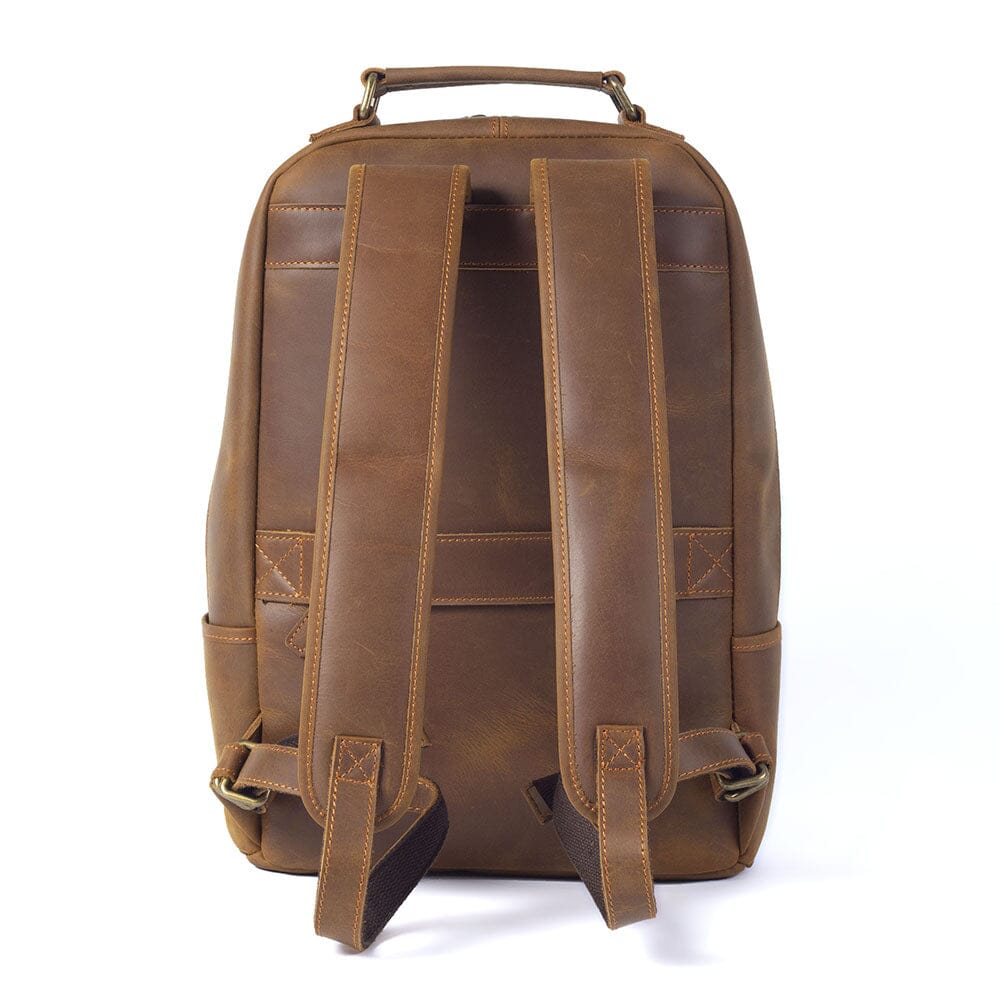brown leather travel backpack