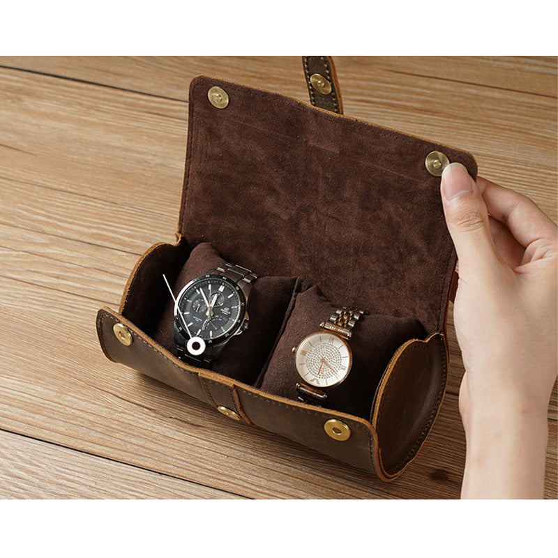 brown leather watch case