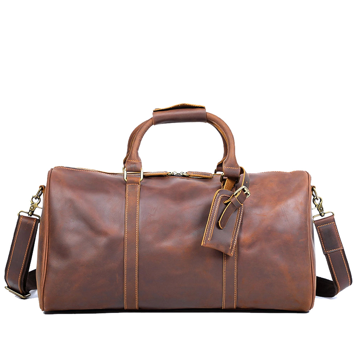 brown leather weekender bag, coffee, crazy horse vintage leather, Janeiro