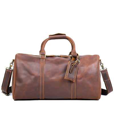 brown leather weekender bag, coffee, crazy horse vintage leather, Janeiro