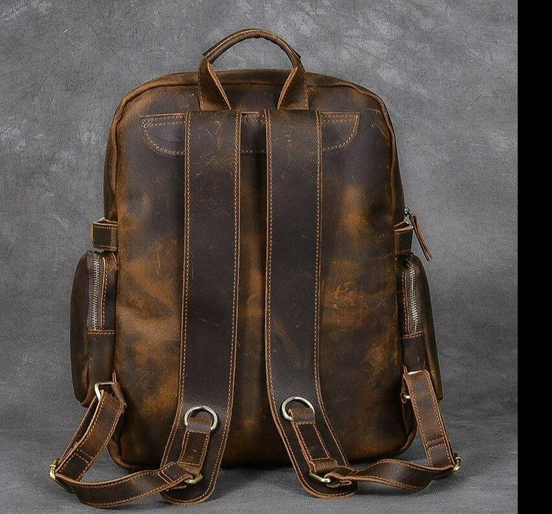 brown leather backpack