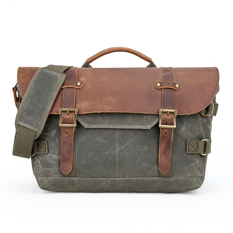 Handmade Waxed Canvas Messenger Bag 14 Laptop Bag Waterproof Canvas  Crossbody Bag Shoulder Bag Men's Waterproof Briefcase