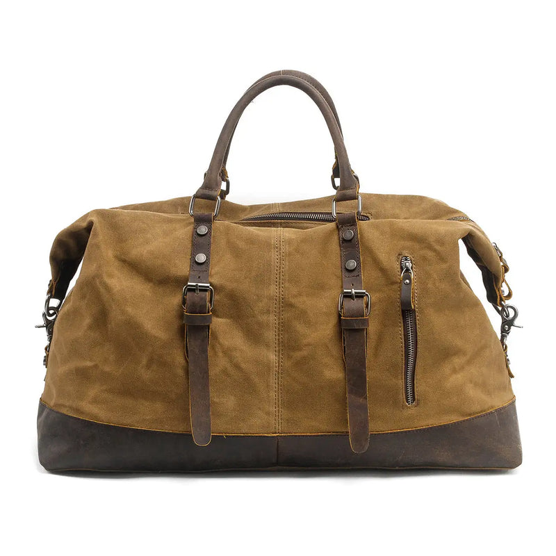 canvas duffle bag, khaki, waxed canvas and crazy horse leather