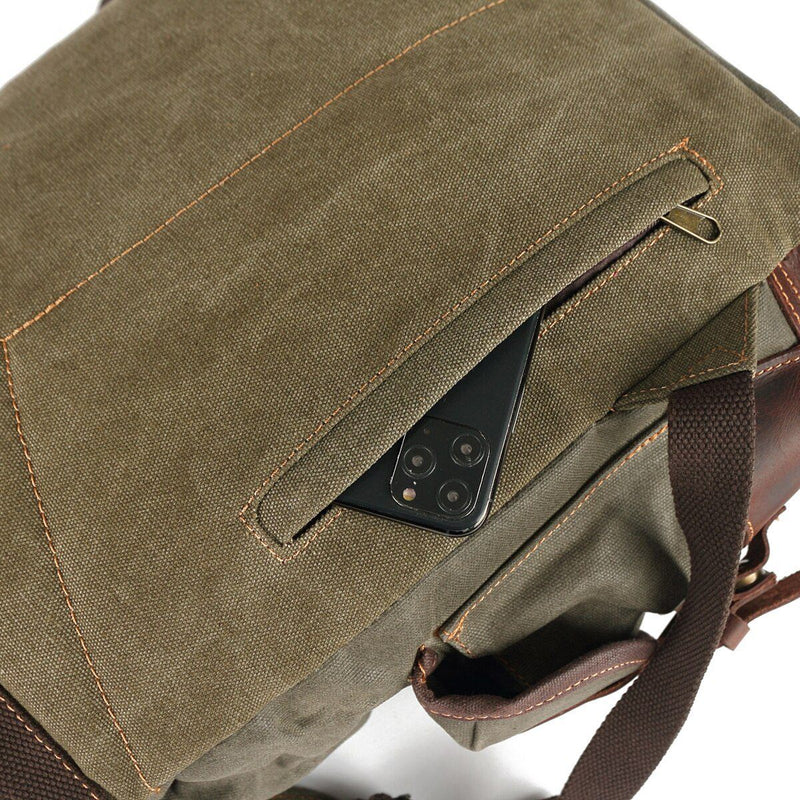 canvas hiking backpack secret back pocket