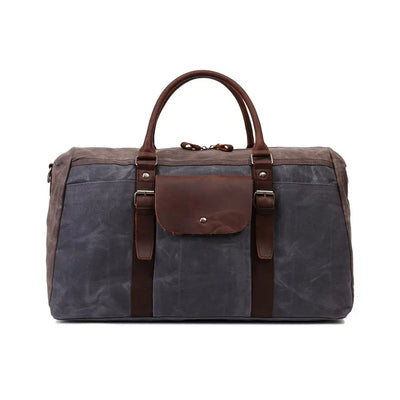 canvas holdall, grey, oil immersed full grain leather accents