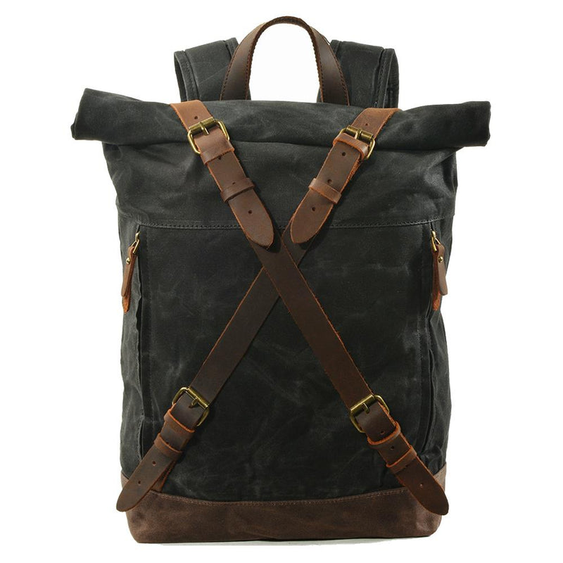 argyle boy vintage canvas rucksack backpack with leather straps Black Retro Esme Brass Hardware by GENTCREATE Waxed Video GENTCREATE this Retro Backpack Esme is also quite functional Official Trail Camper Backpack |