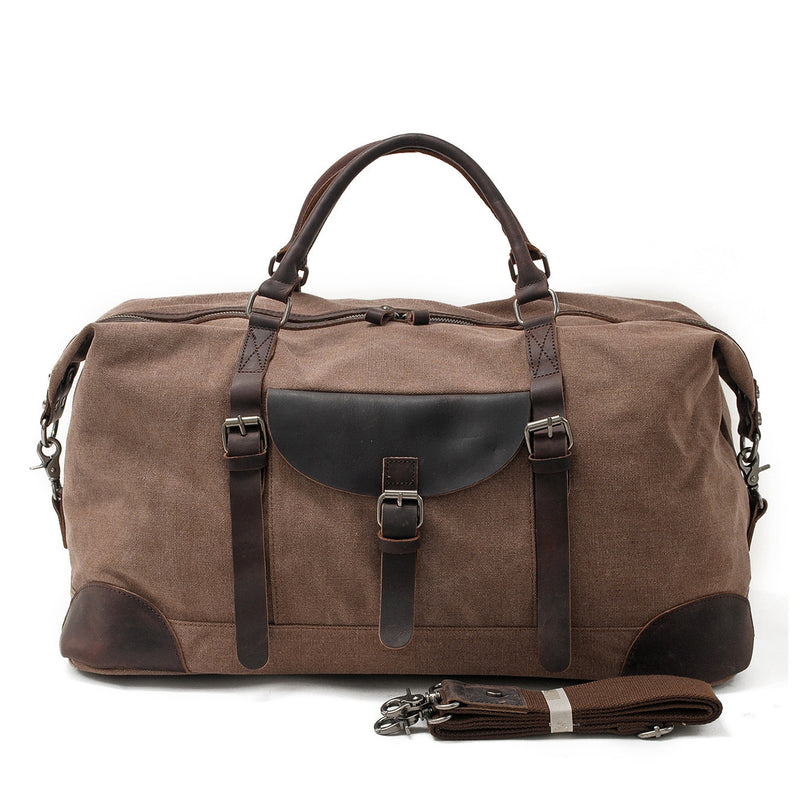 brown canvas weekender duffle bag