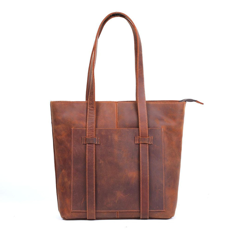 tote bag en cuir, café, cuir pleine fleur, Aurora