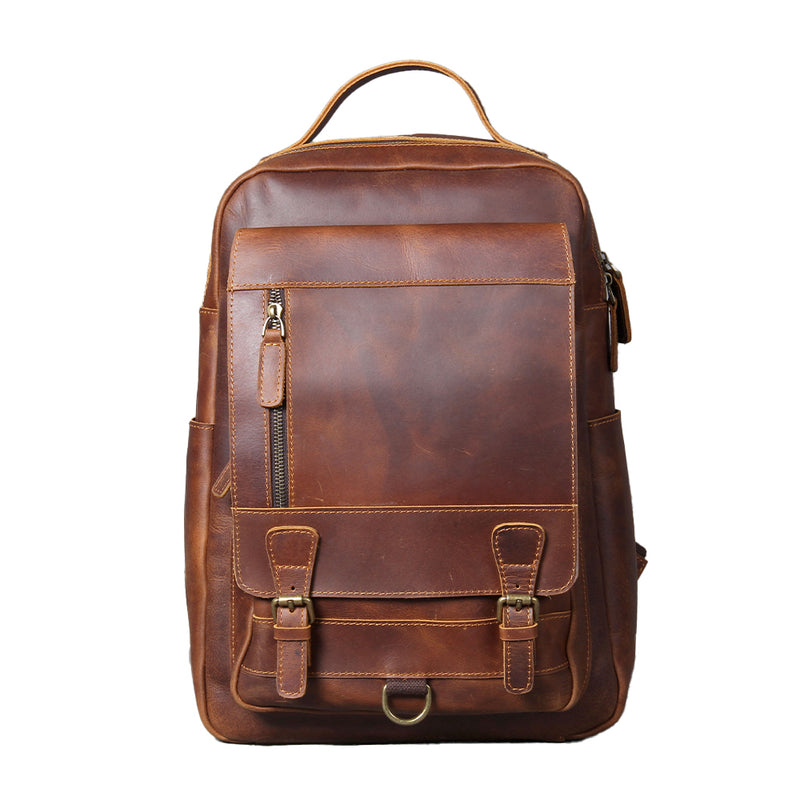 Tan Leather Backpack Vintage Bag for Men Women CAREA