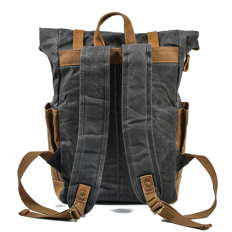 canvas leather roll top backpack Vintage Roll Top Rucksack - Canvas & Leather