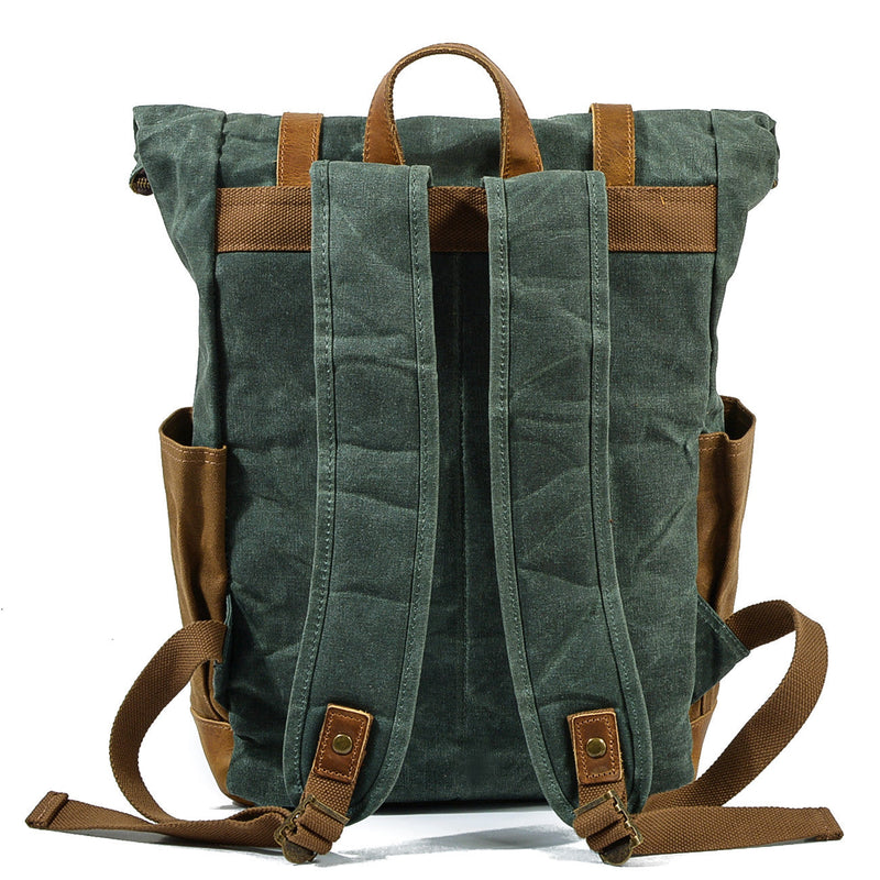 danish leather backpack Vintage Roll Top Rucksack - Canvas & Leather