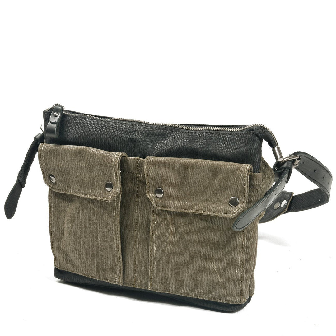 ◆LOW CLASSIC◆ PIGMENT WASHED CROSS POCKET BAG_BROWN_LW255B Minimalist Canvas Crossbody Bag with Leather Accent – Rebels