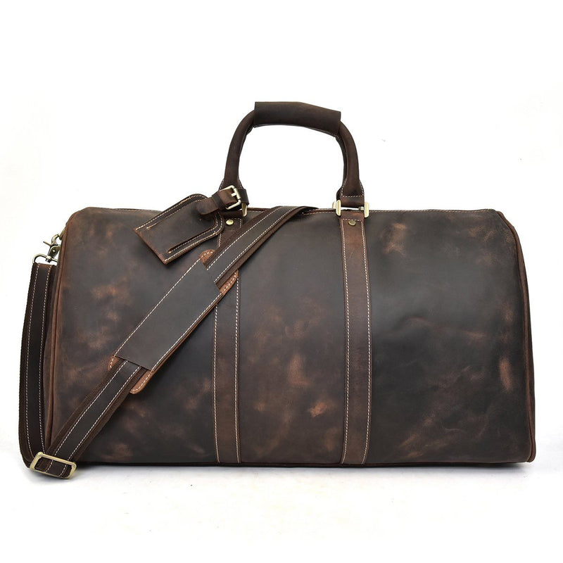 dark brown leather holdall