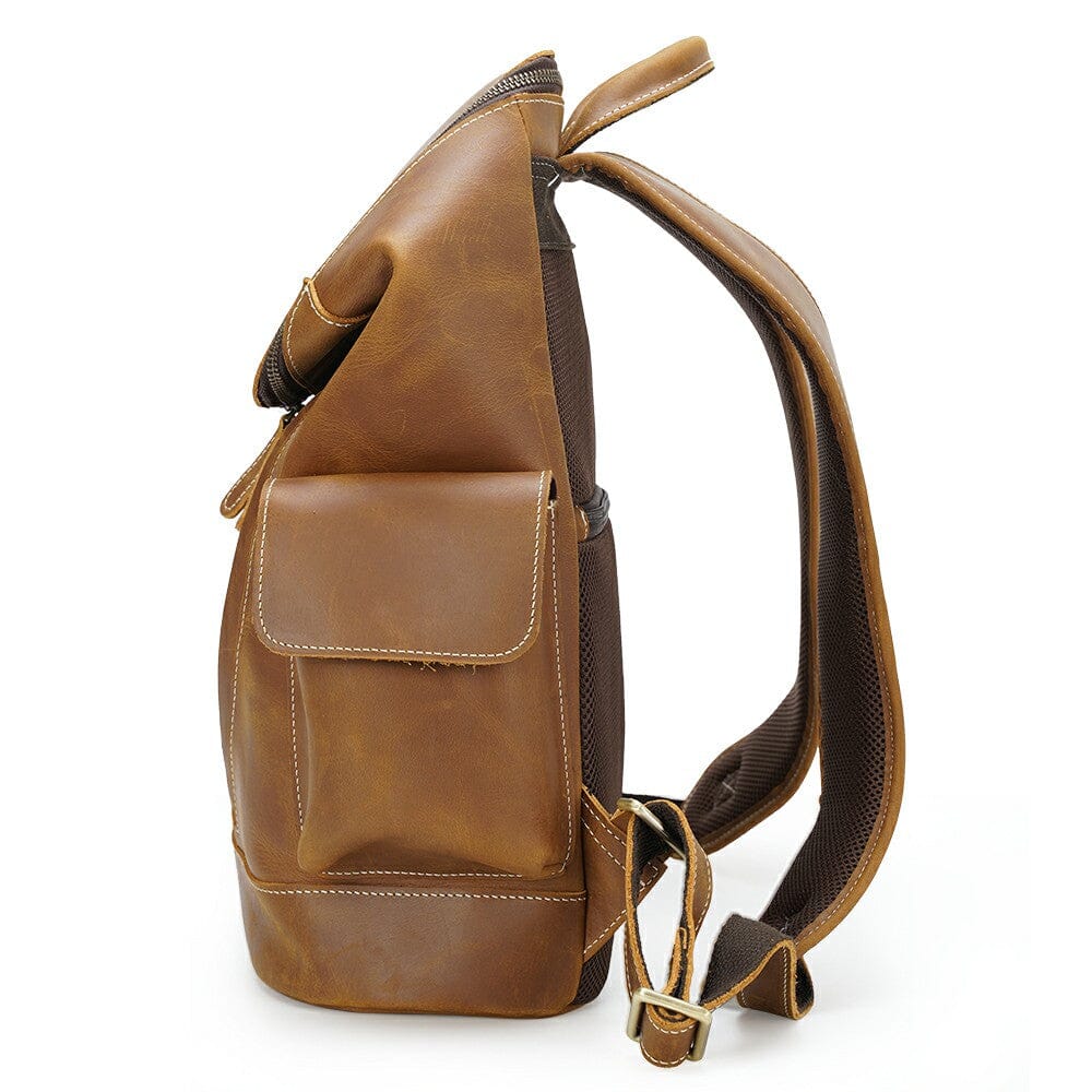 coffee fashion backpack leather on the side with adjustable shoulder straps