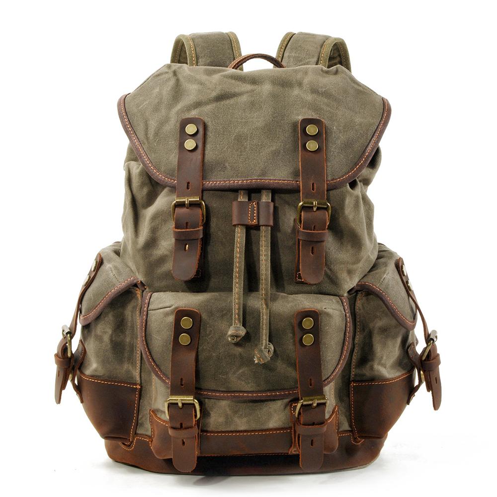 green army canvas hiking backpack