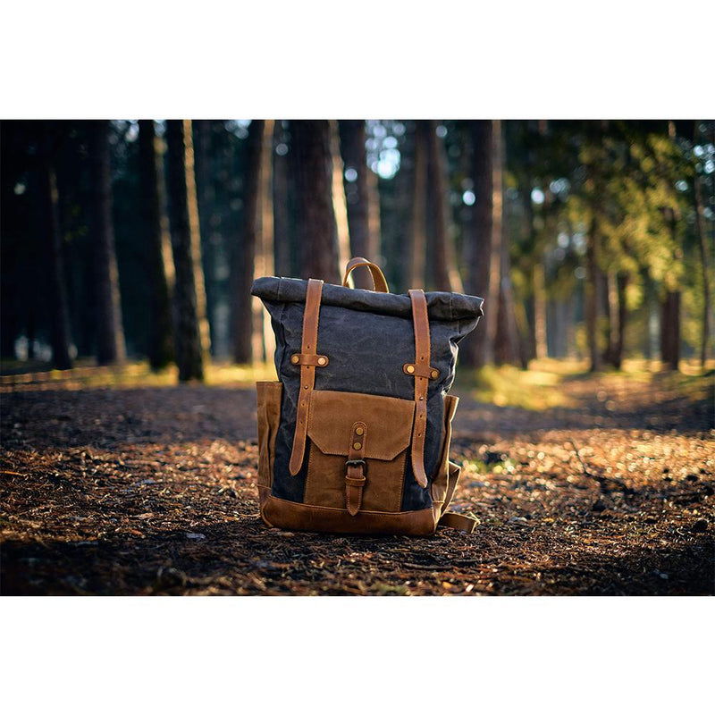 grey roll top backpack