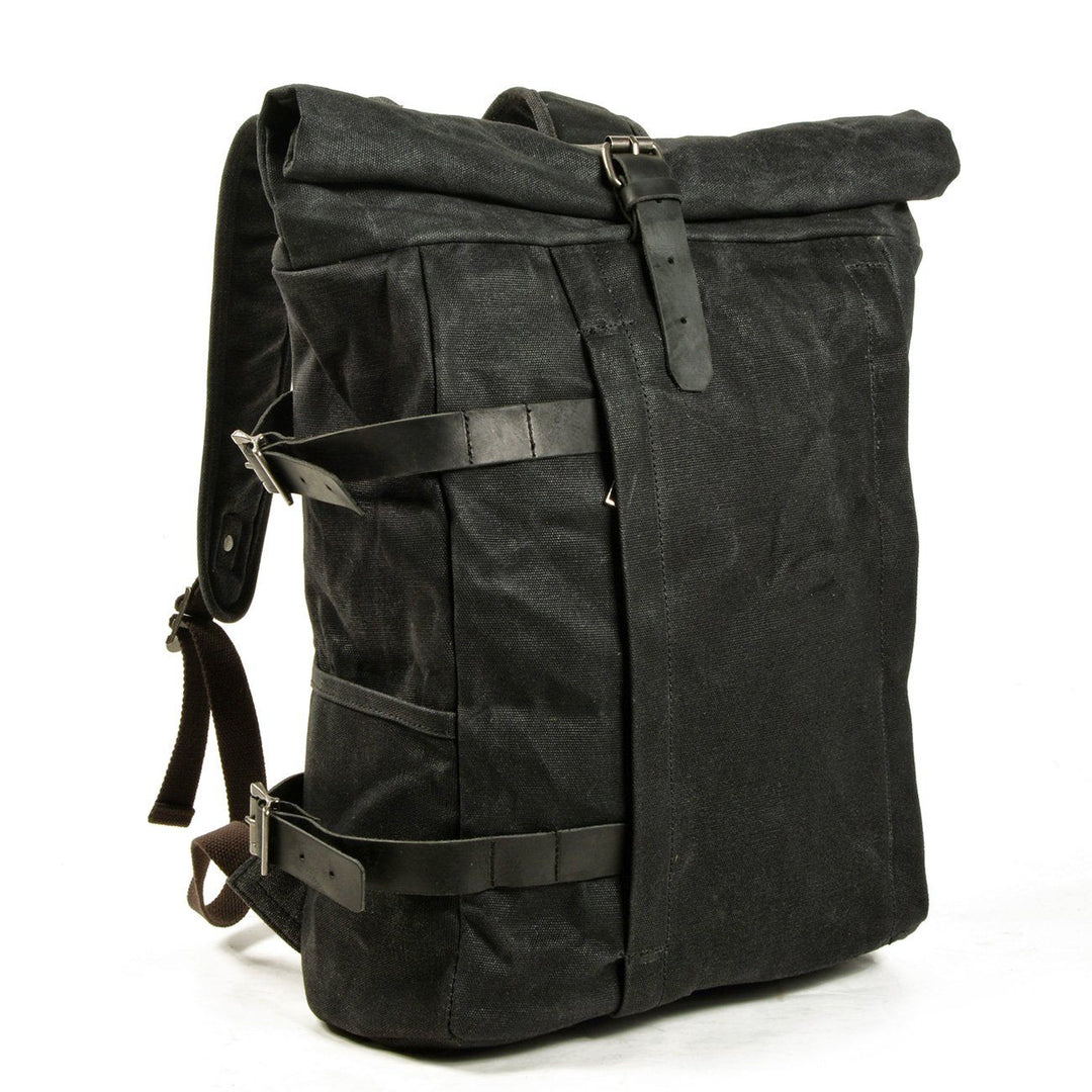 Vintage Canvas Motorcycle Backpack - Rolltop Biker Bag
