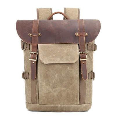 DSLR camera bag, khaki, waxed canvas with leather