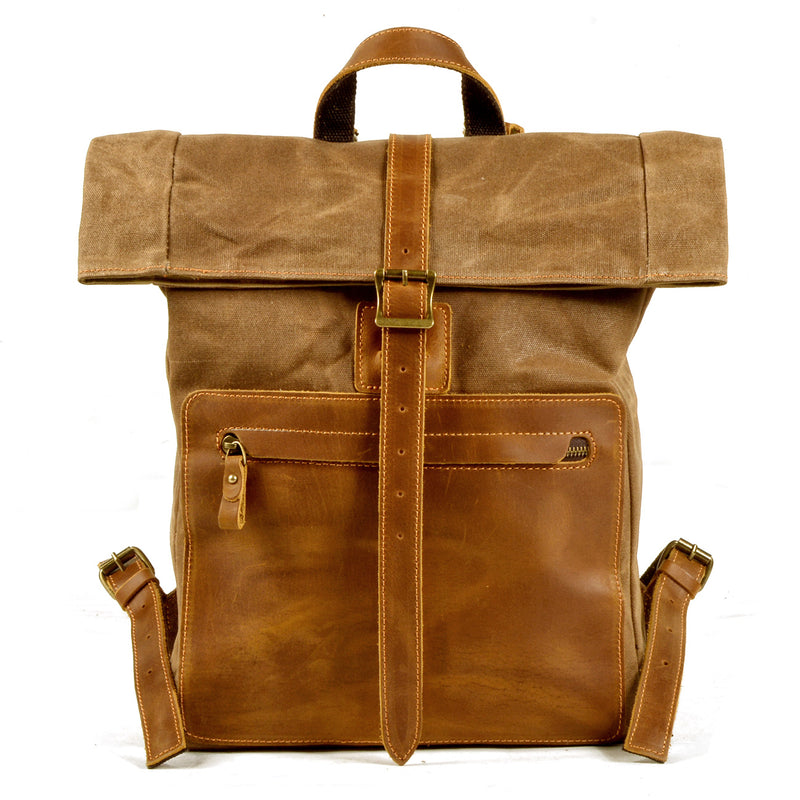 Roll Strap Rucksack Waxed Canvas Rucksack - Roll Top 15.6