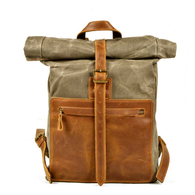 Waxed canvas rucksack, army green, water-resistant design