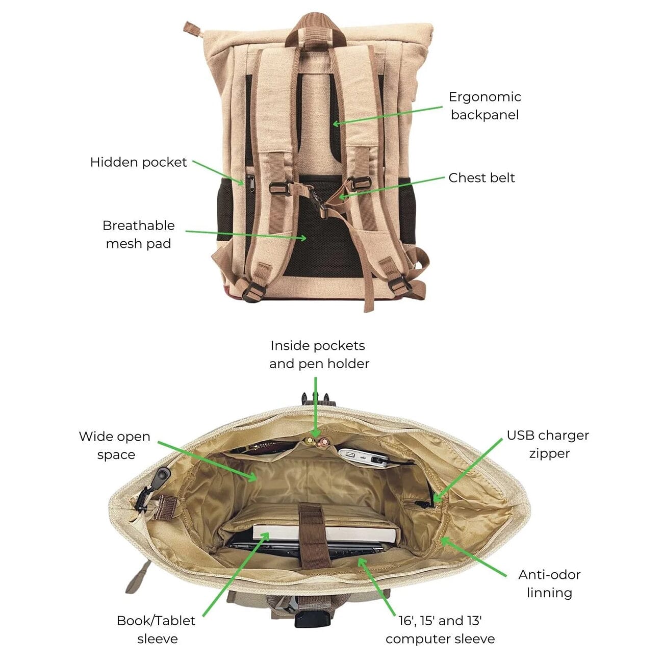 Hemp Rucksack Backpack - Sustainable & Vegan Pack | 8000Kicks