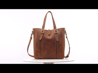 video of the vintage leather tote bag olana