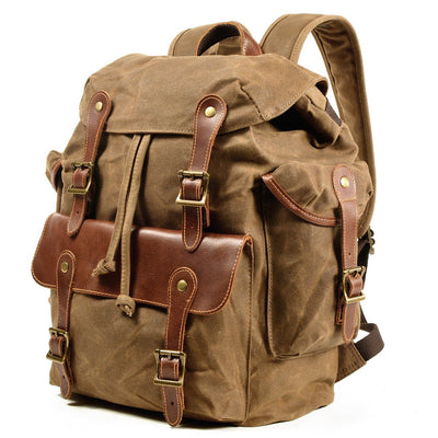 khaki old school backpack